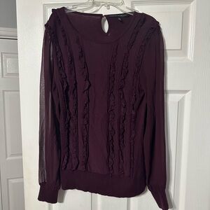 White House Black Market Ruffled Chiffon Sleeved Sweater